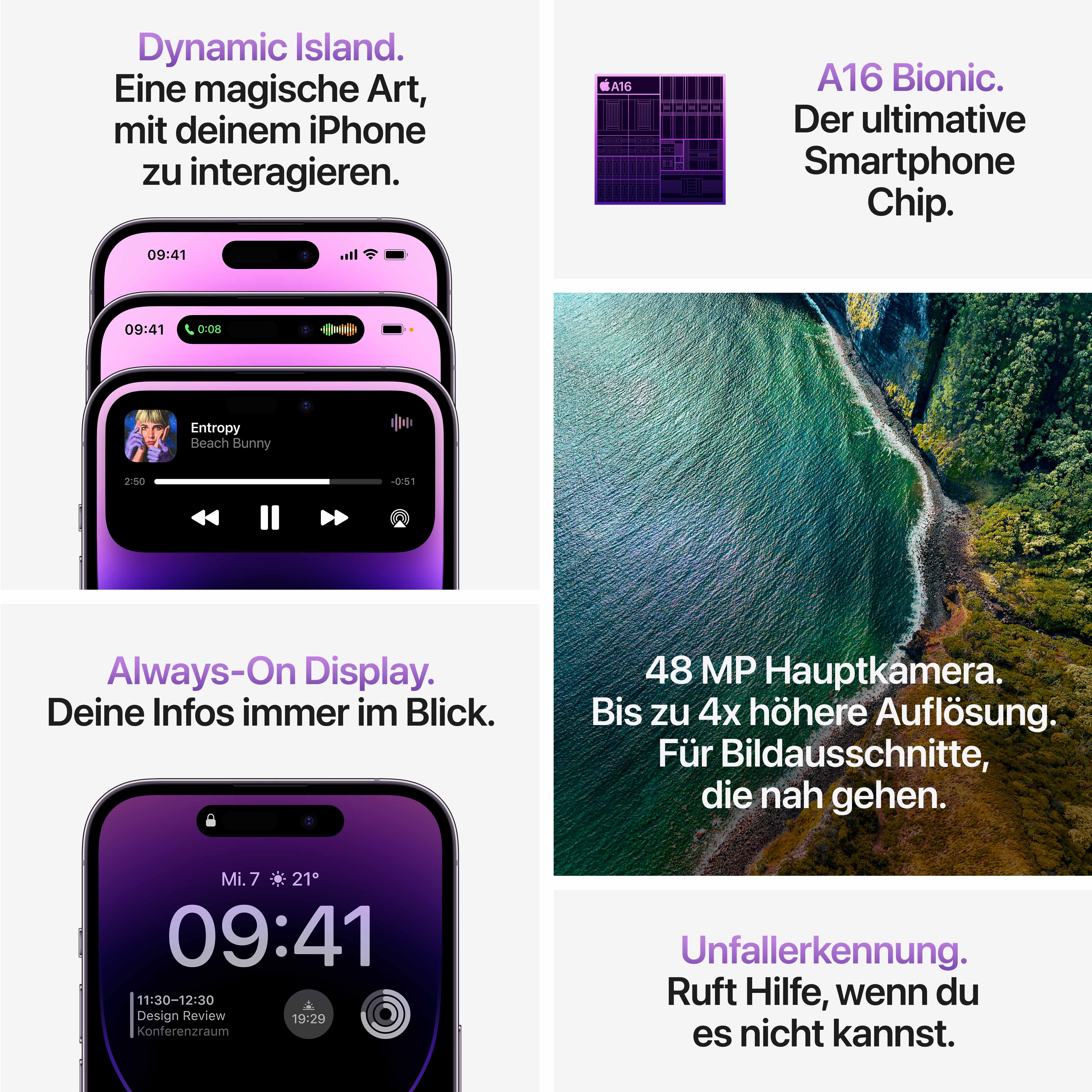 Ein Telefon, das verschiedene Funktionen mit Text auf Deutsch zeigt.