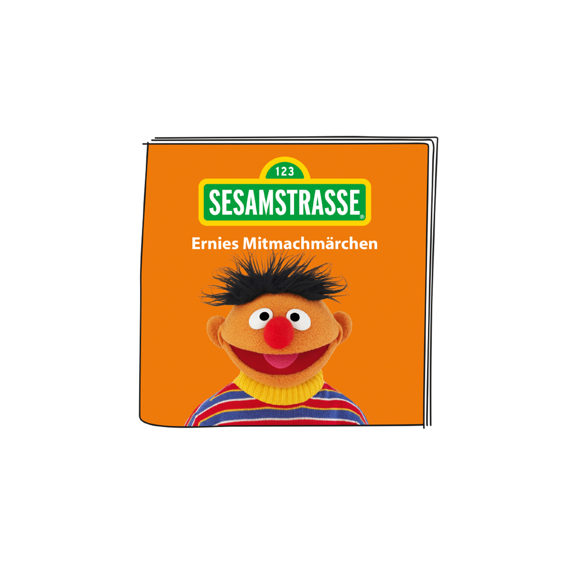 Sesamstrasse-Buchcover mit Ernies Gesicht und Text auf Deutsch.