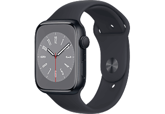 APPLE Watch Series 8 (GPS) 45 mm Smartwatch Aluminium Fluorelastomer, 140 - 220 mm, Armband: Mitternacht, Gehäuse: Mitternacht