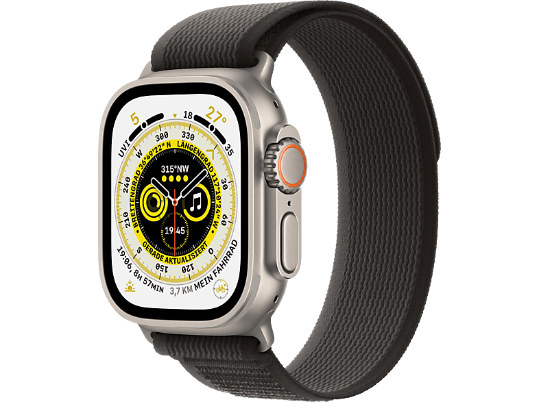 TIT Nylon/Gewebe, Schwarz/Grau APPLE Watch S/M Ultra Smartwatch 130 - TRAIL W 49 Nylon/Gewebe GPS+CEL mm, 180