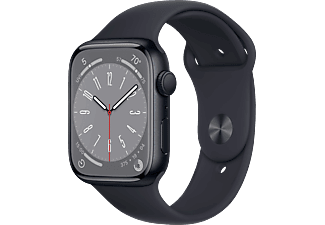 APPLE Watch Series 8 (GPS) 45 mm - Montre intelligente (Regular 140 - 220 mm, Fluoroélastomère, Midnight Aluminum/Midnight)