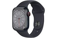 Apple Watch Series 8 (2022), GPS+CELL, 41 mm,  Caja de aluminio, Vidrio delantero Ion-X, Correa deportiva medianoche