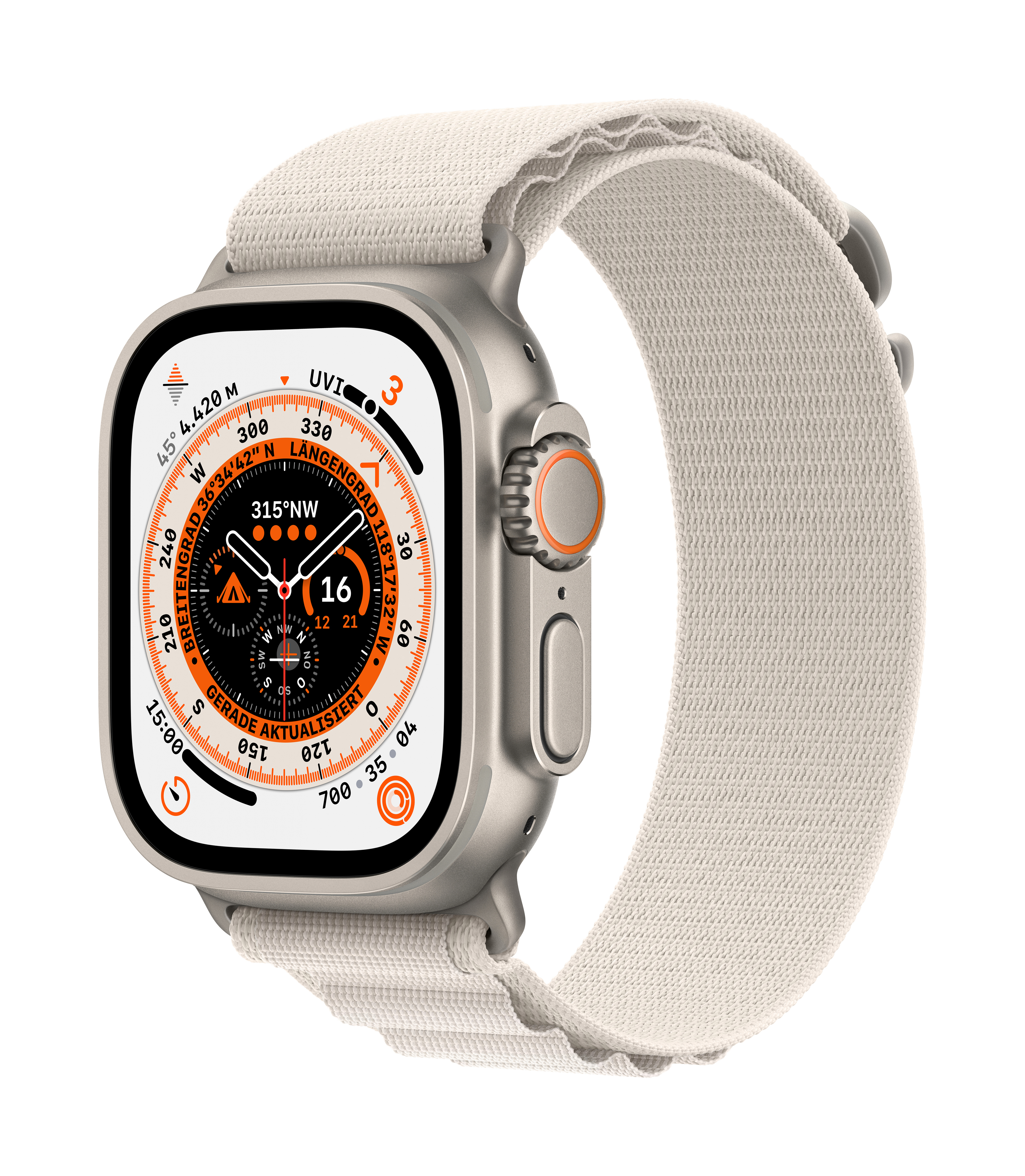APPLE Watch Ultra GPS+CEL 49 TIT W SMALL Smartwatch Titan Gewebe, 130 - 160 mm, Polarstern