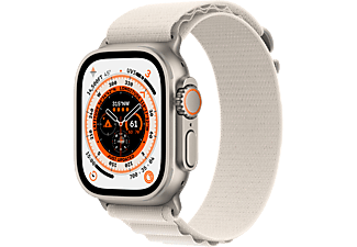 APPLE Watch Ultra (GPS + Cellular) 49 mm - Montre intelligente (Small 130 - 160 mm, Deux couches de matières textiles tissées, Titanium/Starlight)