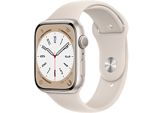 APPLE Watch Series 8 (GPS) 45 mm - Smartwatch (Regular 140 - 220 mm, Fluoroelastomero, Starlight Aluminum/Starlight)