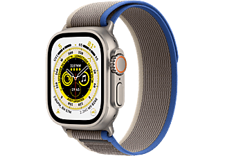 APPLE Watch Ultra (GPS + Cellular) 49 mm - Smartwatch (S/M 130 - 180 mm, Doppio strato di nylon, Titanium/Blue/Gray)