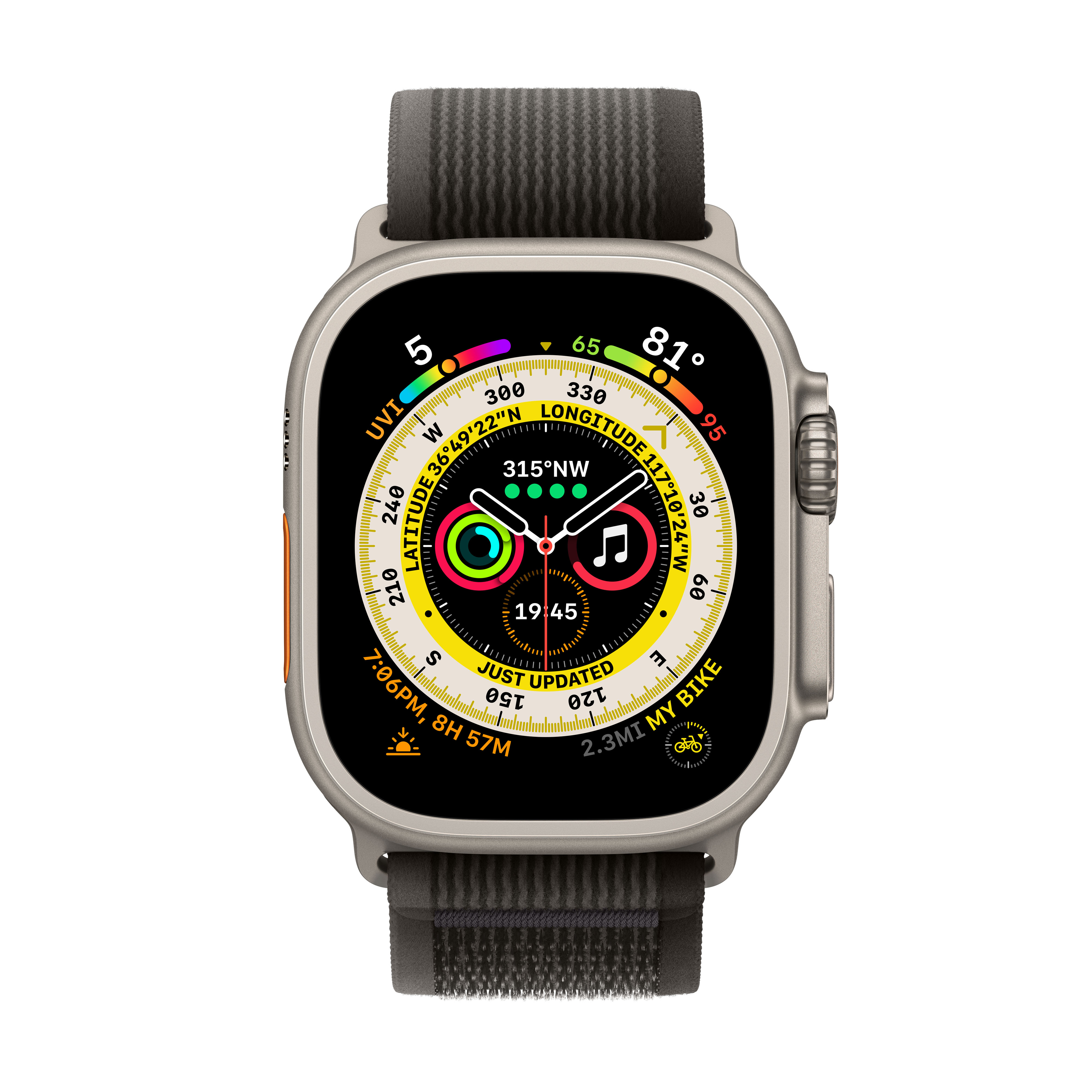 APPLE Watch Ultra (GPS + Cellular) 49 mm - Smartwatch (M/L 145 - 220 mm, Doppellagigen Nylon-Maschengewebe, Titanium/Black/Gray)
