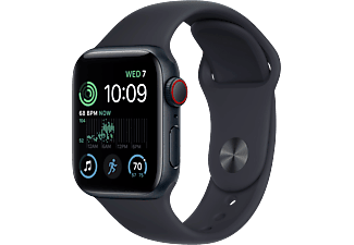 APPLE Watch SE (2a generazione, GPS + Cellular) 40 mm - Smartwatch (Regular 130 - 200 mm, Fluoroelastomero, Midnight Aluminum/Midnight)