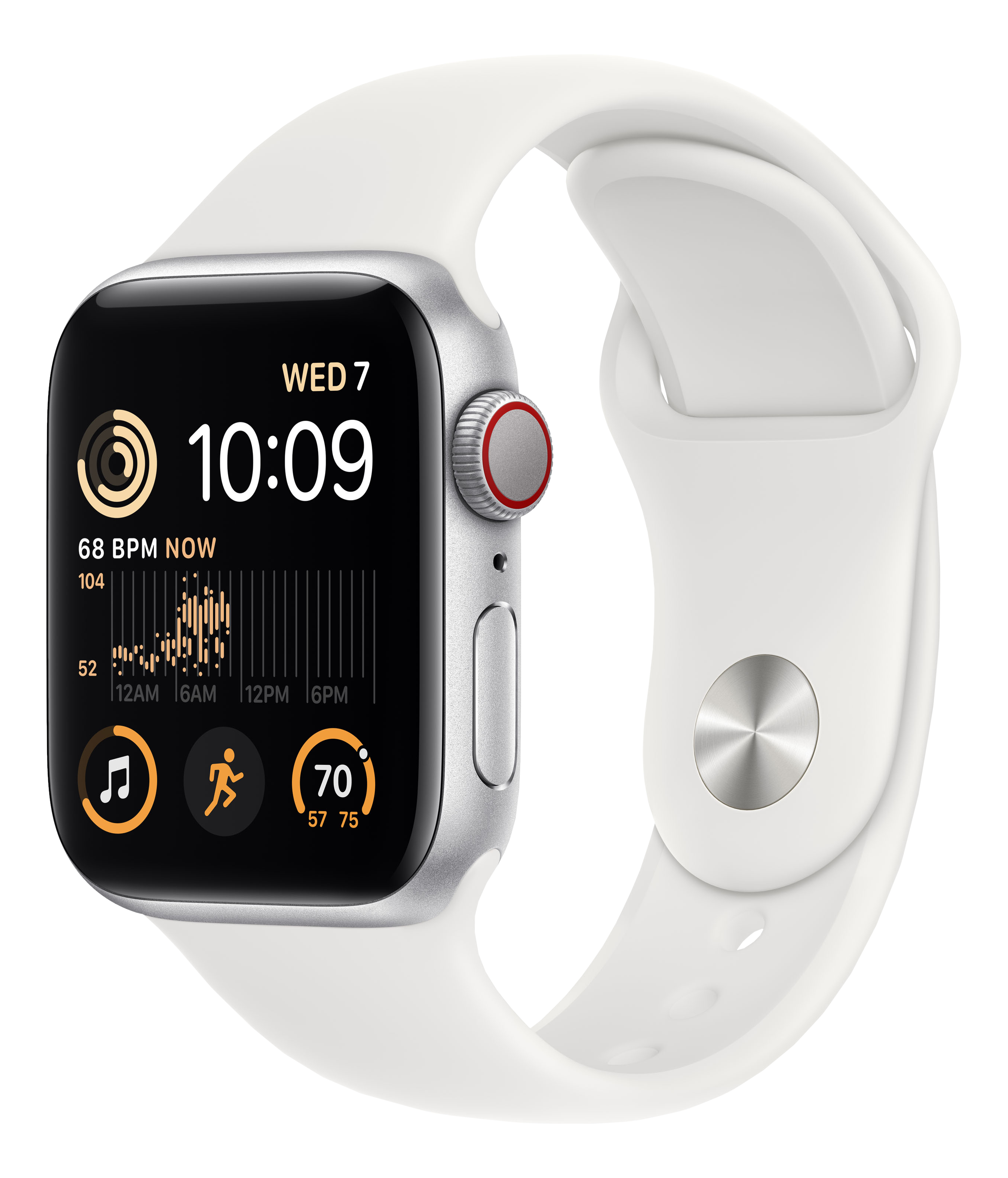 APPLE Watch SE (2. Generation, GPS + Cellular) 40 mm - Smartwatch (Regular 130 - 200 mm, Fluorelastomer, Silver Aluminum/White)