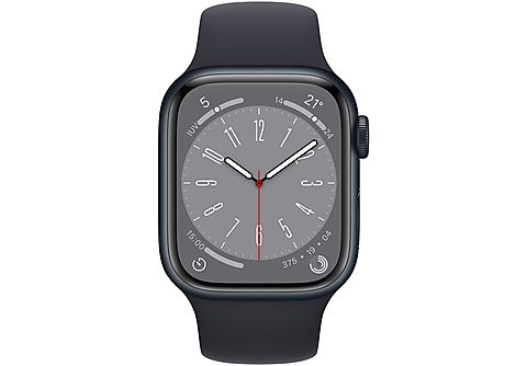 APPLE Watch Series 8 (2022), GPS, 41 mm, Caja de aluminio, Vidrio delantero Ion-X, Correa deportiva medianoche