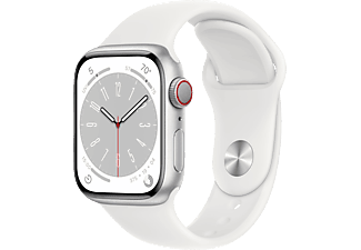 APPLE Watch Series 8 (GPS + Cellular) 41 mm - Montre intelligente (Regular 130 - 200 mm, Fluoroélastomère, Silver Aluminum/White)