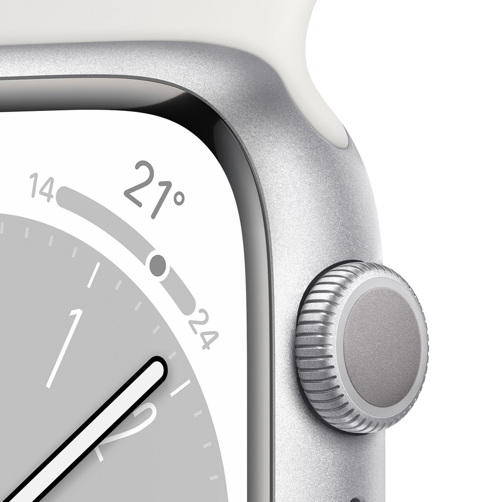 Primer plano del Apple Watch que muestra la corona digital y parte de la pantalla.