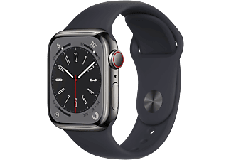 APPLE Watch Series 8 (GPS + Cellular) 41 mm - Montre intelligente (Regular 130 - 200 mm, Fluoroélastomère, Graphite Stainless Steel/Midnight)