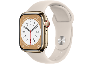 APPLE Watch Series 8 (GPS + Cellular) 41 mm - Smartwatch (Regular 130 - 200 mm, Fluorelastomer, Gold Stainless Steel/Starlight)