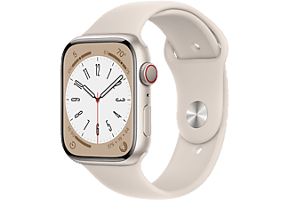 APPLE Watch Series 8 (GPS + Cellular) 45 mm - Smartwatch (Regular 140 - 220 mm, Fluorelastomer, Starlight Aluminum/Starlight)