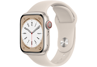 APPLE Watch Series 8 (GPS + Cellular) 41 mm - Smartwatch (Regular 130 - 200 mm, Fluoroelastomero, Starlight Aluminum/Starlight)
