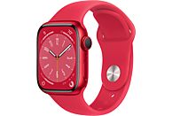 APPLE Watch Series 8 (GPS + Cellular) 41 mm - Smartwatch (Regular 130 - 200 mm, Fluorelastomer, (PRODUCT)RED Aluminium/(PRODUCT)RED)
