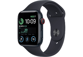 APPLE Watch SE (2. Generation, GPS + Cellular) 44 mm - Smartwatch (Regular 140 - 210 mm, Fluorelastomer, Midnight Aluminum/Midnight)