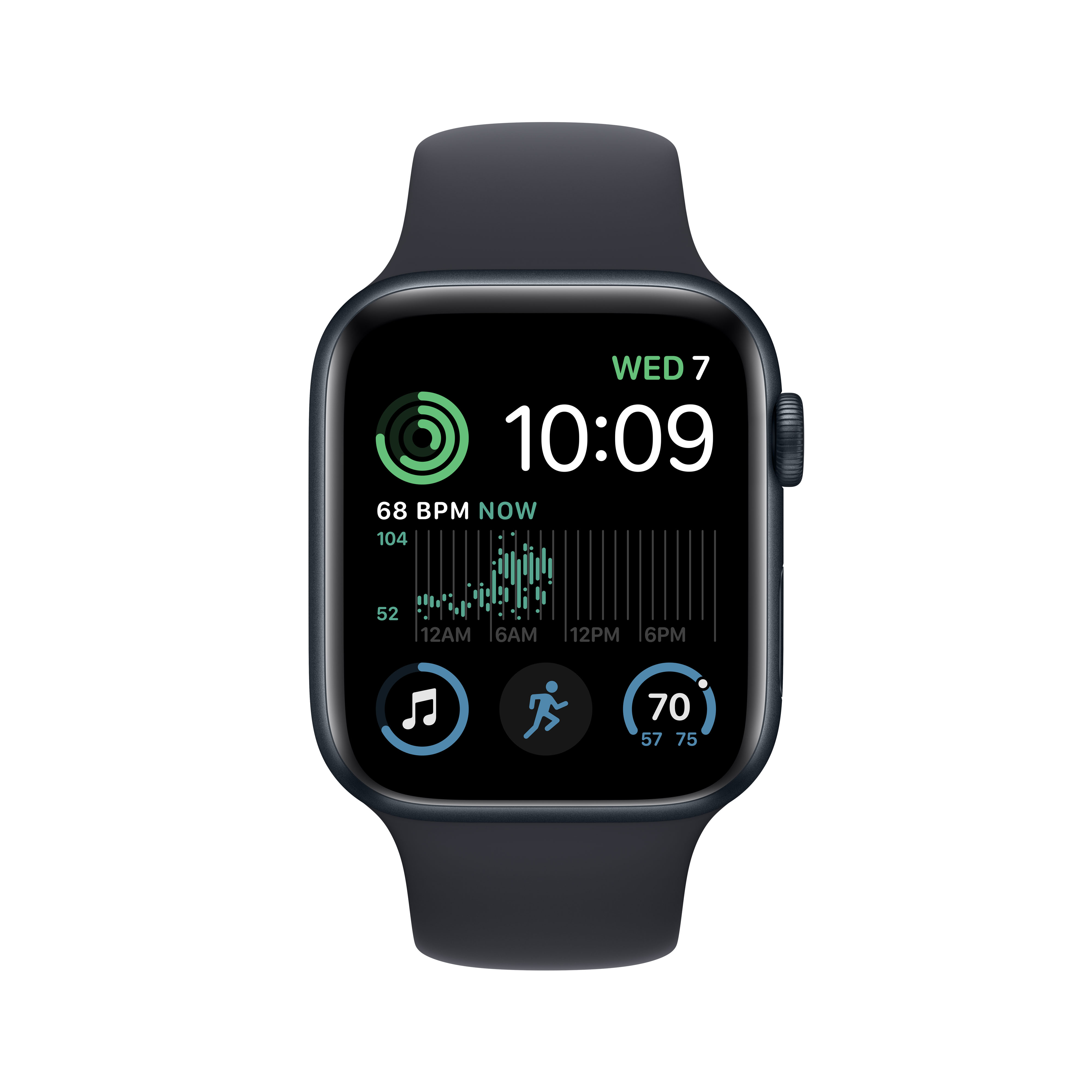 APPLE Watch SE (2. Generation, GPS + Cellular) 44 mm - Smartwatch (Regular 140 - 210 mm, Fluorelastomer, Midnight Aluminum/Midnight)