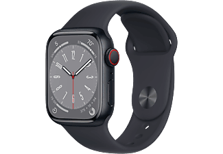 APPLE Watch Series 8 (GPS + Cellular) 41 mm - Smartwatch (Regular 130 - 200 mm, Fluoroelastomero, Midnight Aluminum/Midnight)