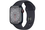 APPLE Watch Series 8 (GPS + Cellular) 41 mm - Smartwatch (Regular 130 - 200 mm, Fluorelastomer, Midnight Aluminum/Midnight)