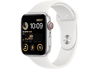 APPLE Watch SE (2. Generation, GPS + Cellular) 44 mm - Smartwatch (Regular 140 - 210 mm, Fluorelastomer, Silver Aluminum/White)