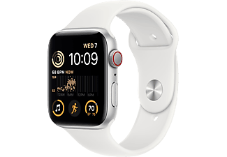 APPLE Watch SE (2a generazione, GPS + Cellular) 44 mm - Smartwatch (Regular 140 - 210 mm, Fluoroelastomero, Silver Aluminum/White)
