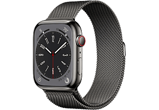 APPLE Watch Series 8 (GPS + Cellular) 45 mm - Smartwatch (Regular 140 - 220 mm, Edelstahlgeflecht, Graphite Stainless Steel/Graphite Milanese)