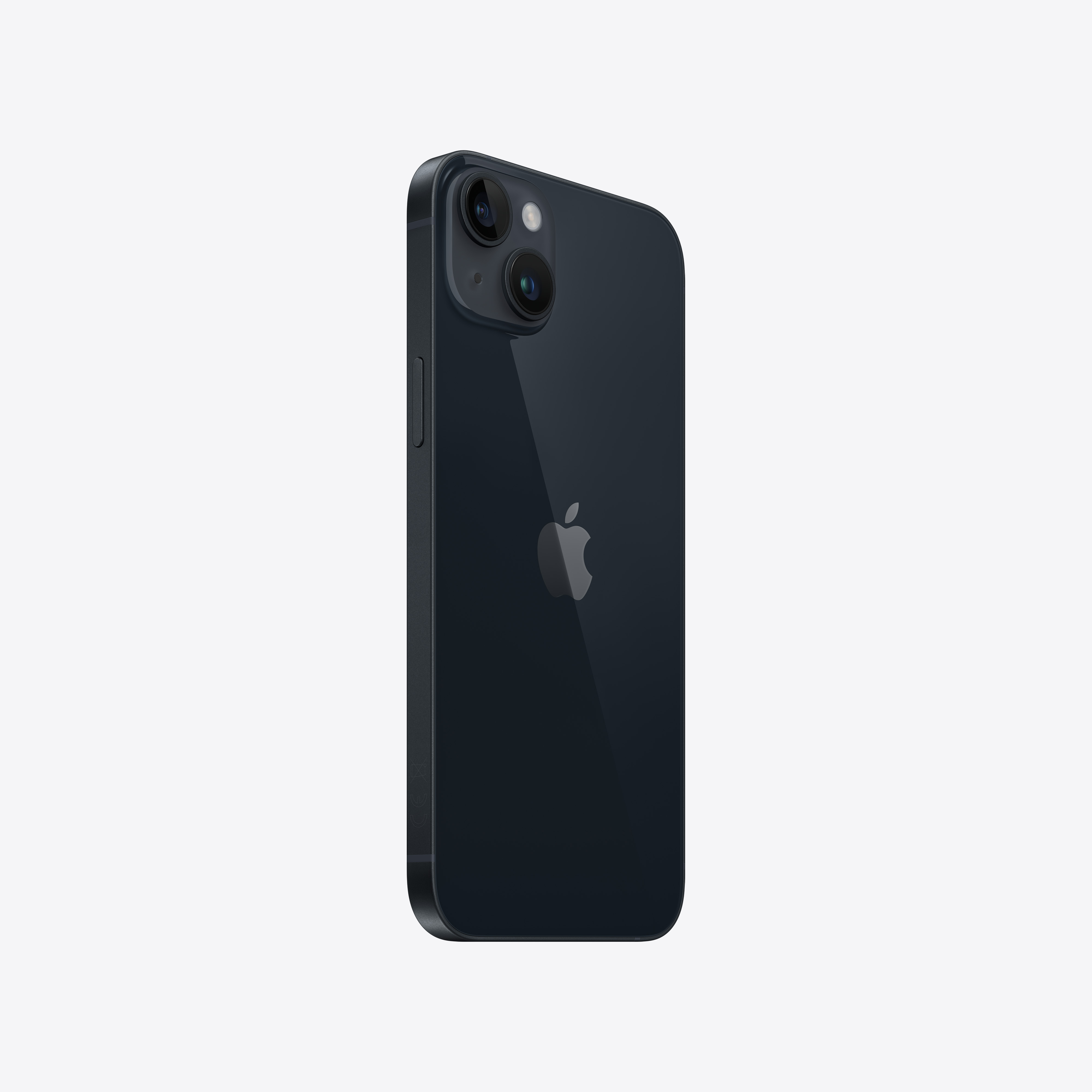 Beyaz bir arka plan üzerinde çift lensli kameraya sahip koyu mavi bir iPhone.