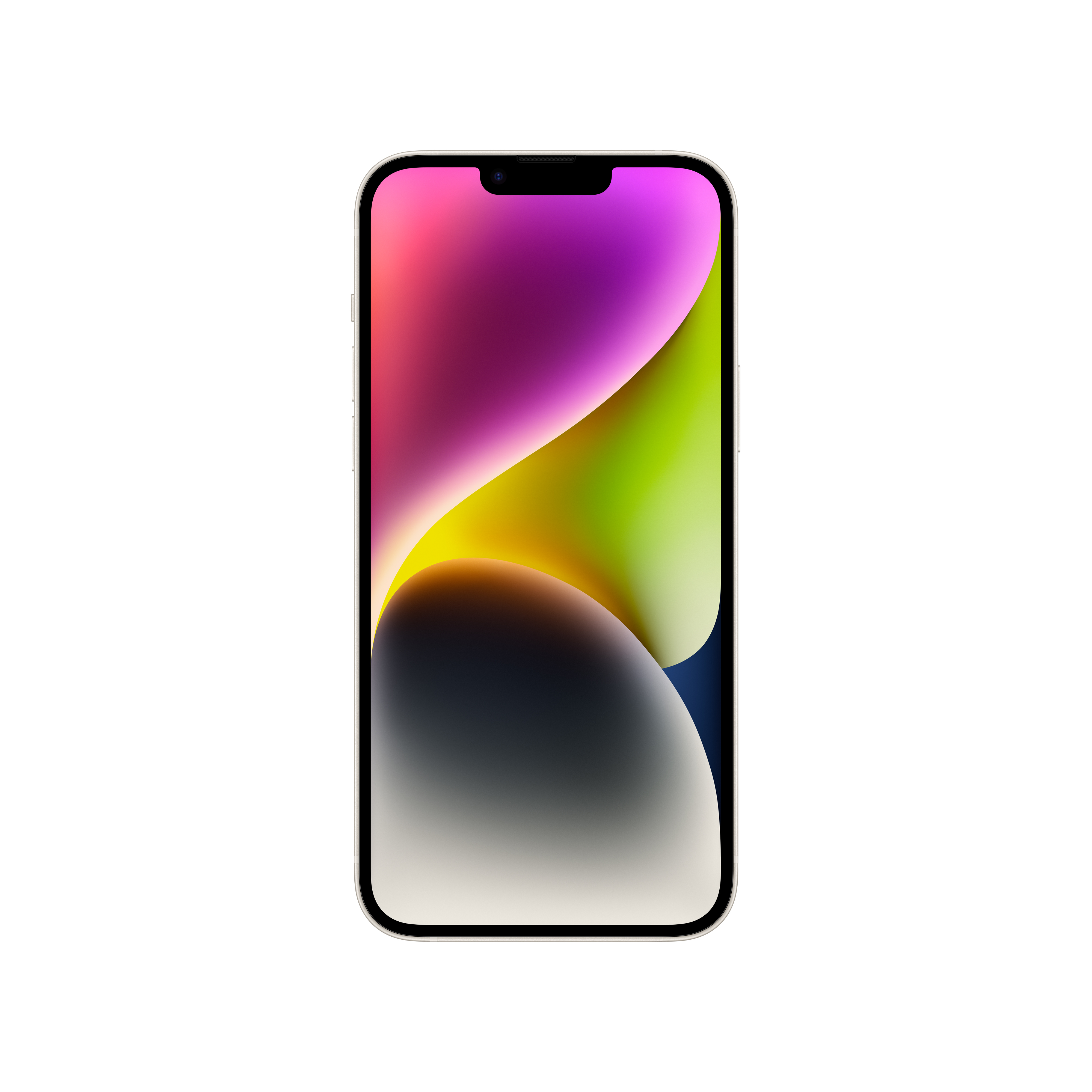 Renkli duvar kağıdı, gümüş çerçeveli iPhone. Ekran, renk geçişini gösteriyor.
