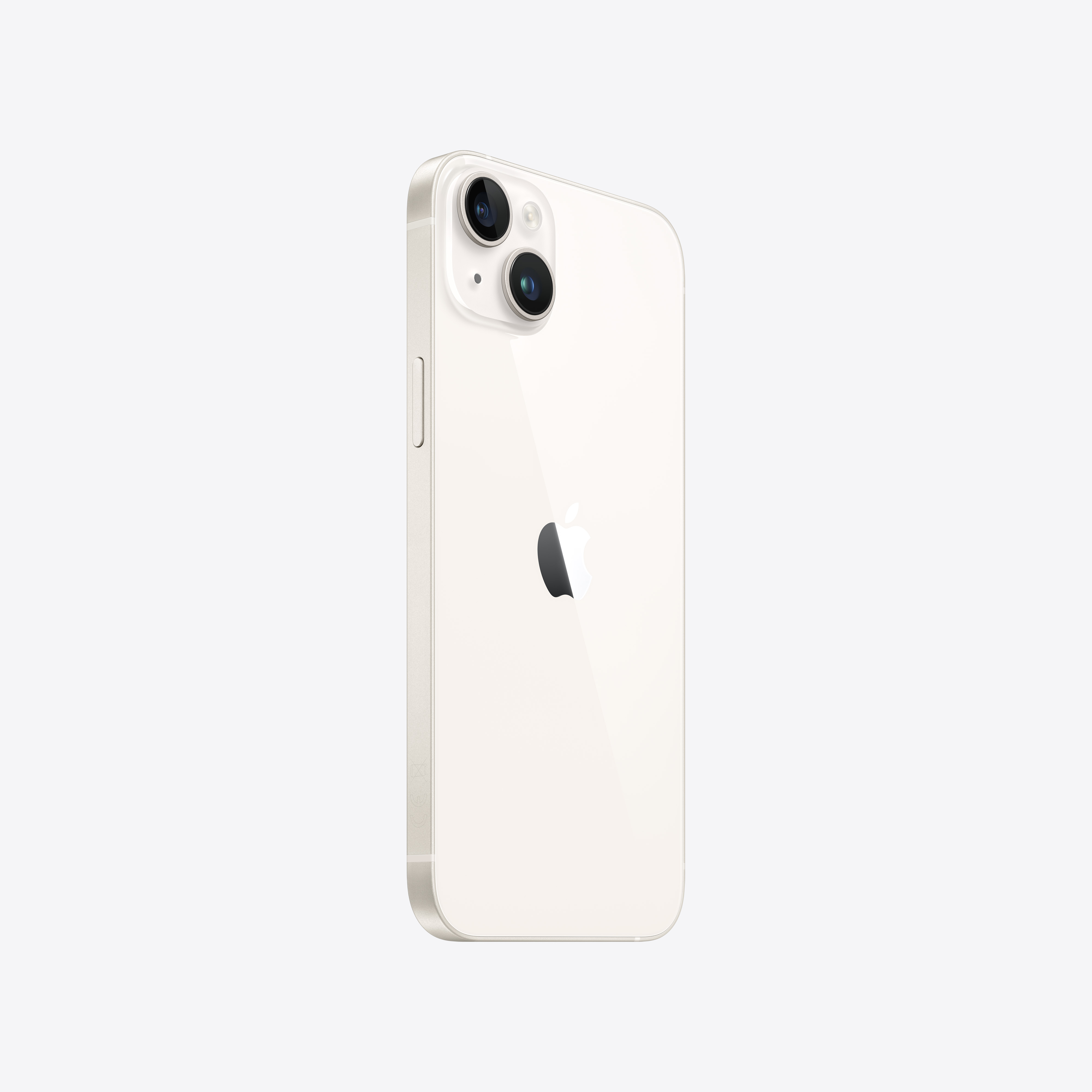 Krem rengi iPhone 14 Pro arka görünümü. İki kamera, flaş ve Apple logosu görünür.