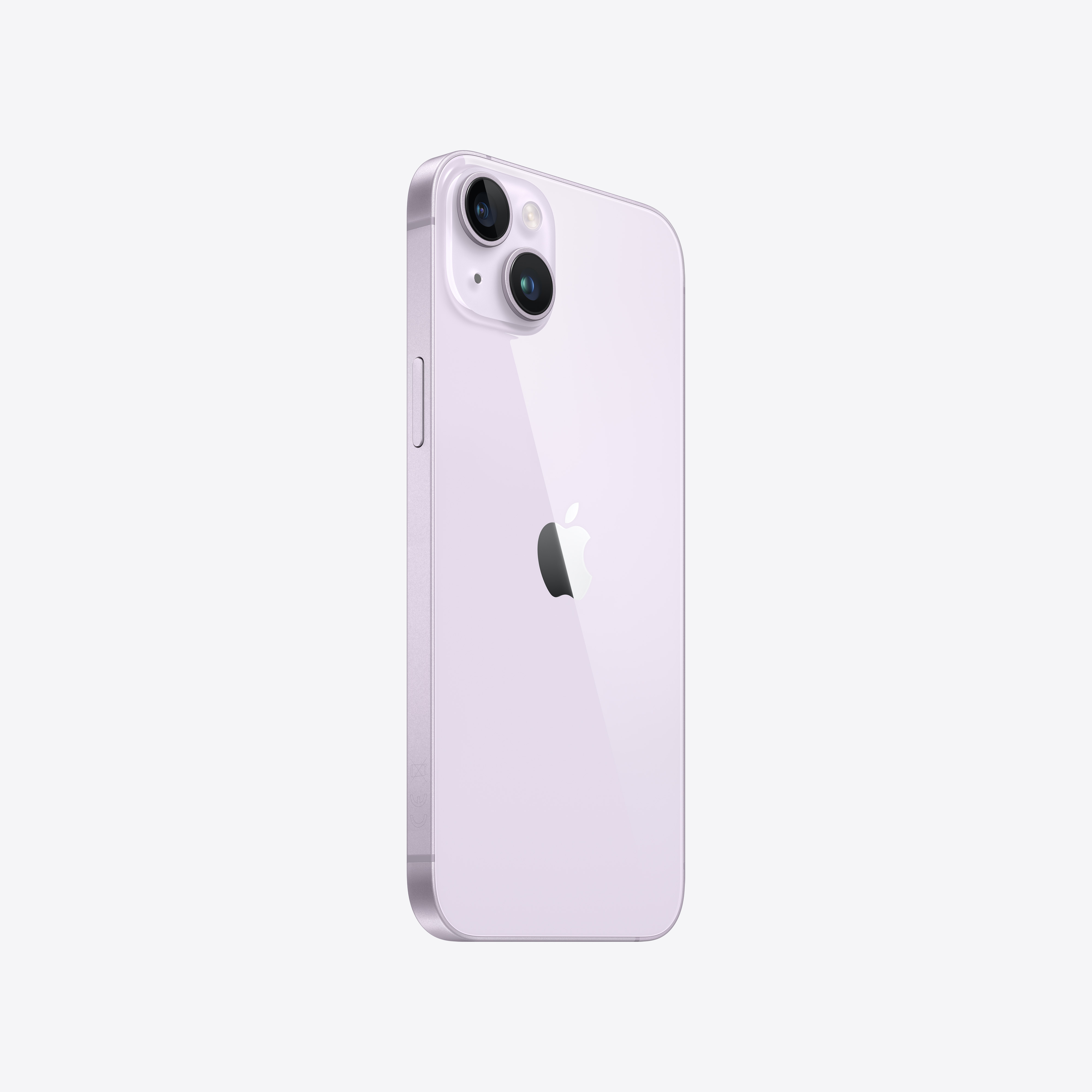 Mor iPhone 14'ün kamera ve Apple logosunu gösteren arka görünümü.