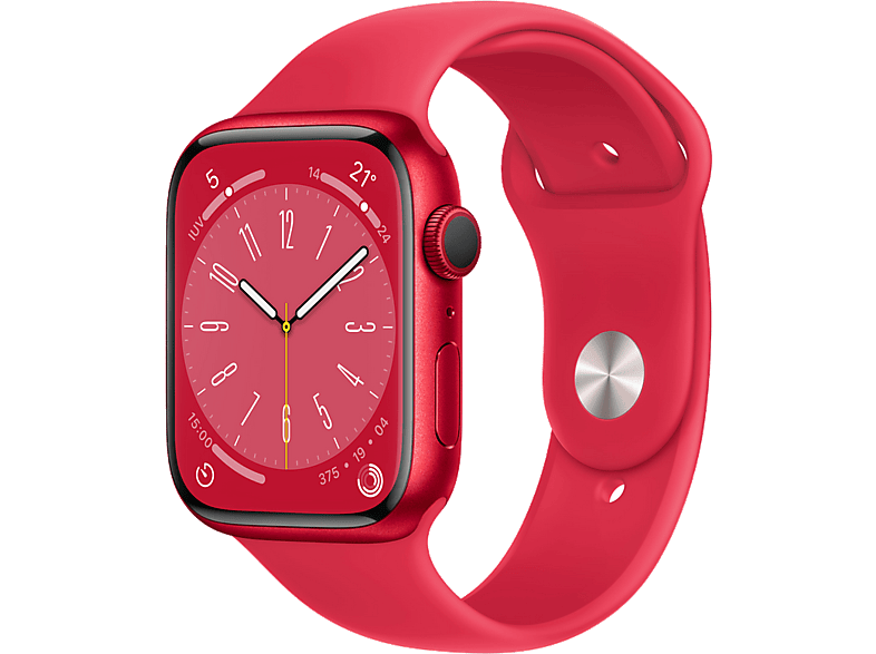 APPLE Watch Series 8 (2022), GPS, 45 mm, Caja de aluminio, Vidrio delantero IonX, Correa