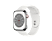 APPLE Watch S8 GPS + Cellular 45 mm Boîtier Acier inoxydable Argent, Bracelet Sport Blanc Regular (MNKE3NF/A)