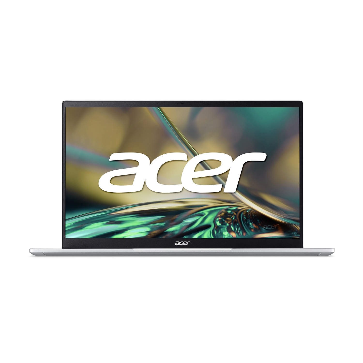 Portátil Acer con el logotipo de Acer en la pantalla. El portátil está sobre blanco.