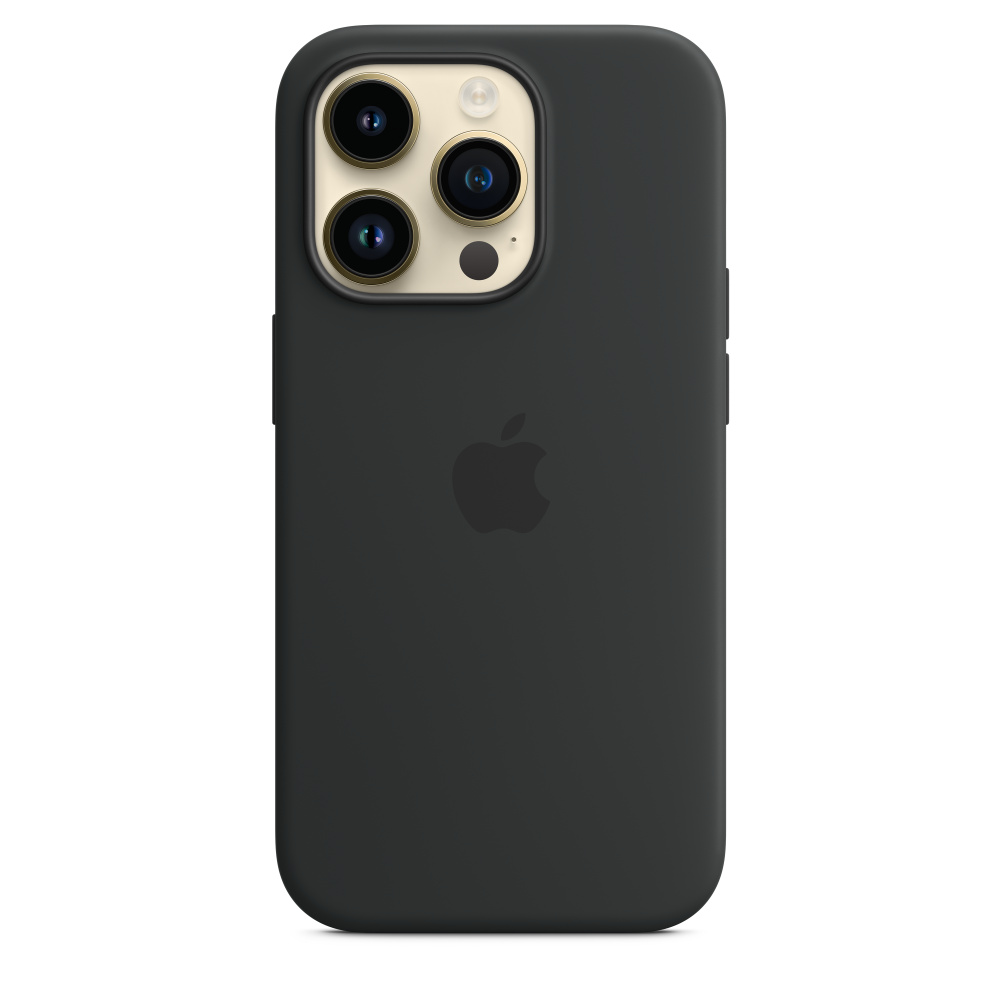 Schwarzes iPhone mit schwarzem Gehäuse, zeigt Kamera und Apple-Logo.