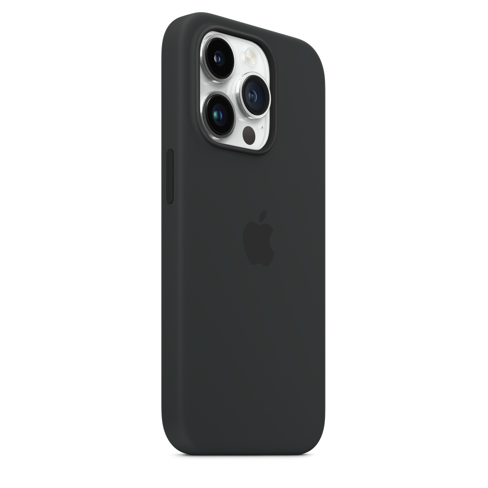 Schwarze iPhone-Hülle mit drei Kameralinsen und einem Apple-Logo. Die Hülle ist schwarz.