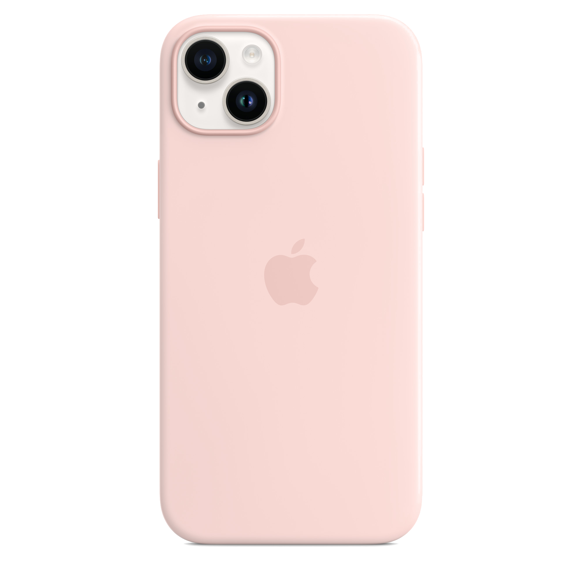 Rózsaszín iPhone tok Apple logóval, kamerával és gombokkal. Fekete háttér.