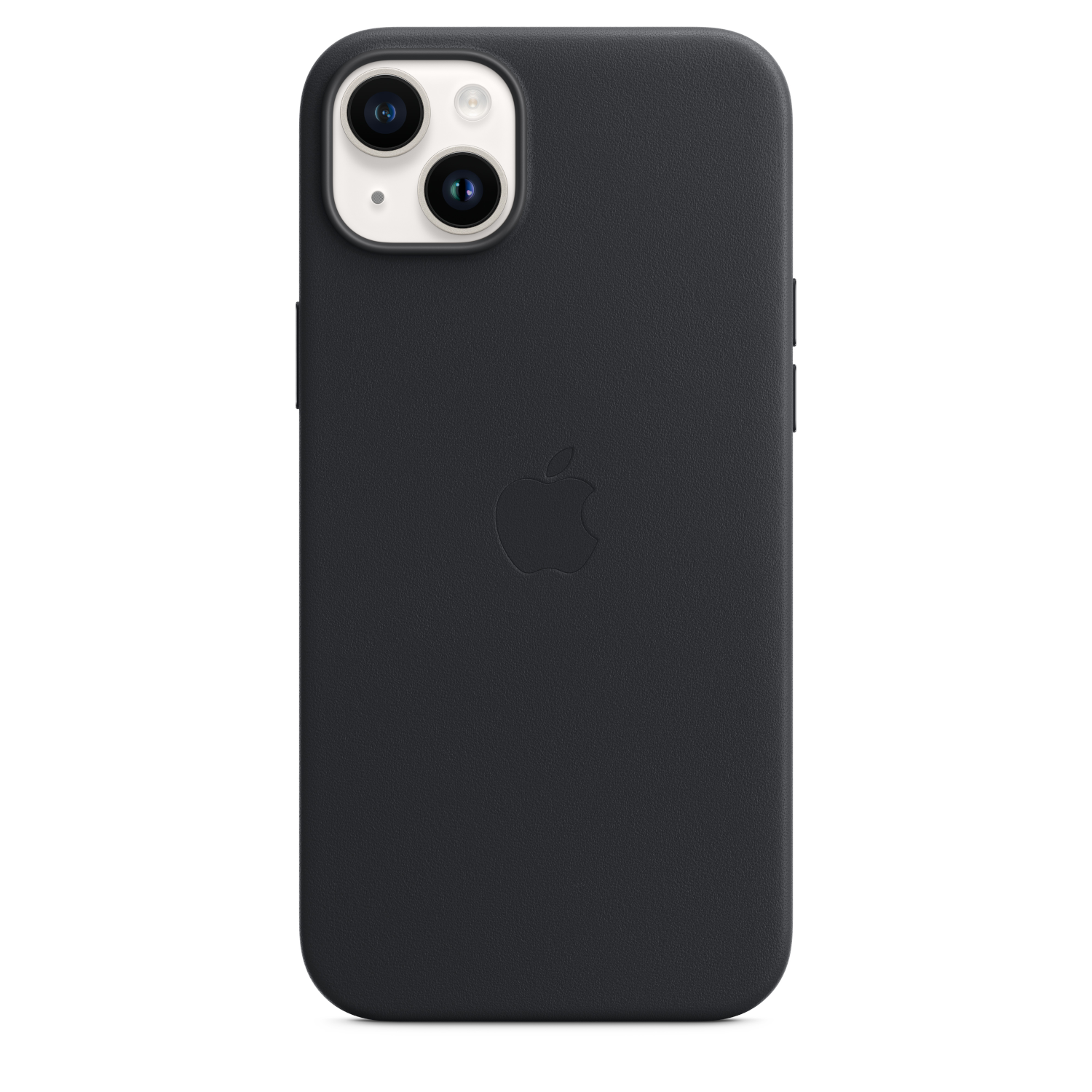 Zwarte iPhone-hoes, achteraanzicht, camera en Apple-logo zichtbaar.