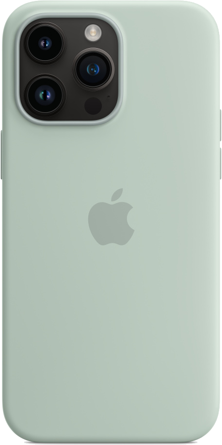 Világoszöld iPhone hátlapja Apple logóval és kameramodullal. A telefon fehér háttéren van.