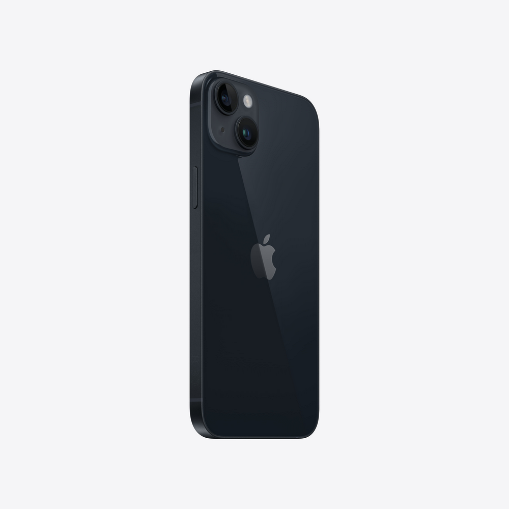 Un iPhone azul oscuro, mostrando la parte trasera con el logo de Apple y el sistema de cámara.