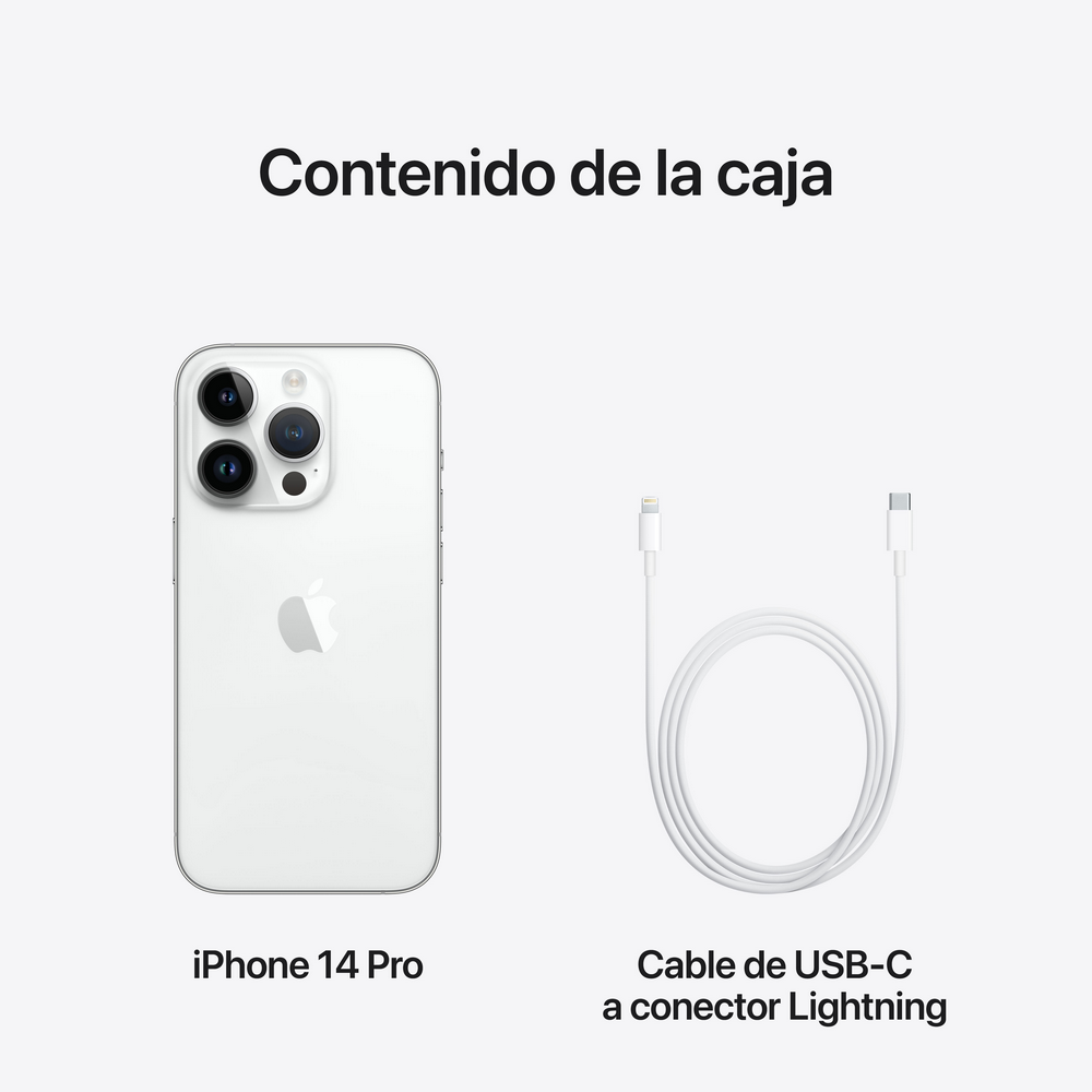 iPhone 14 Pro junto a un cable USB-C a Lightning.