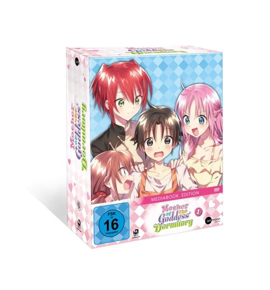 DVD-Box-Set mit Anime-Charakteren. Auf der Box steht 'Mother of the Goddess Dormitory'.