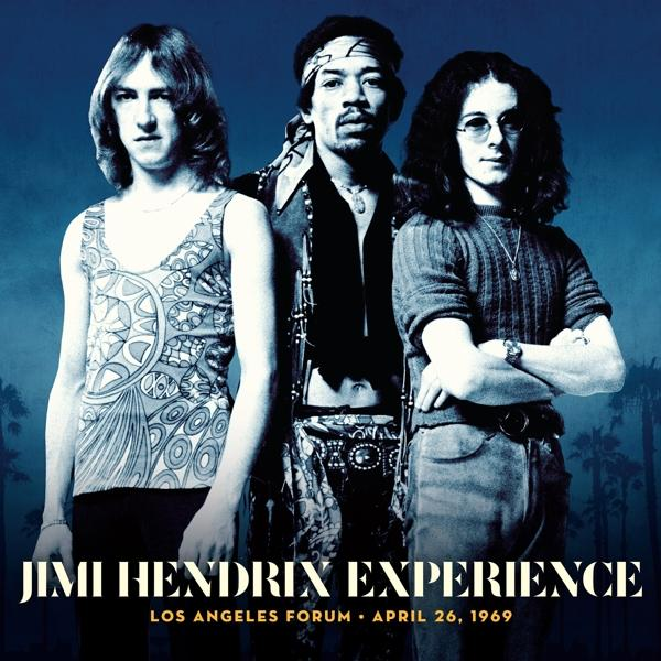 Albumcover: Jimi Hendrix Experience, drei Männer, vor Palmenhintergrund, Text unten.