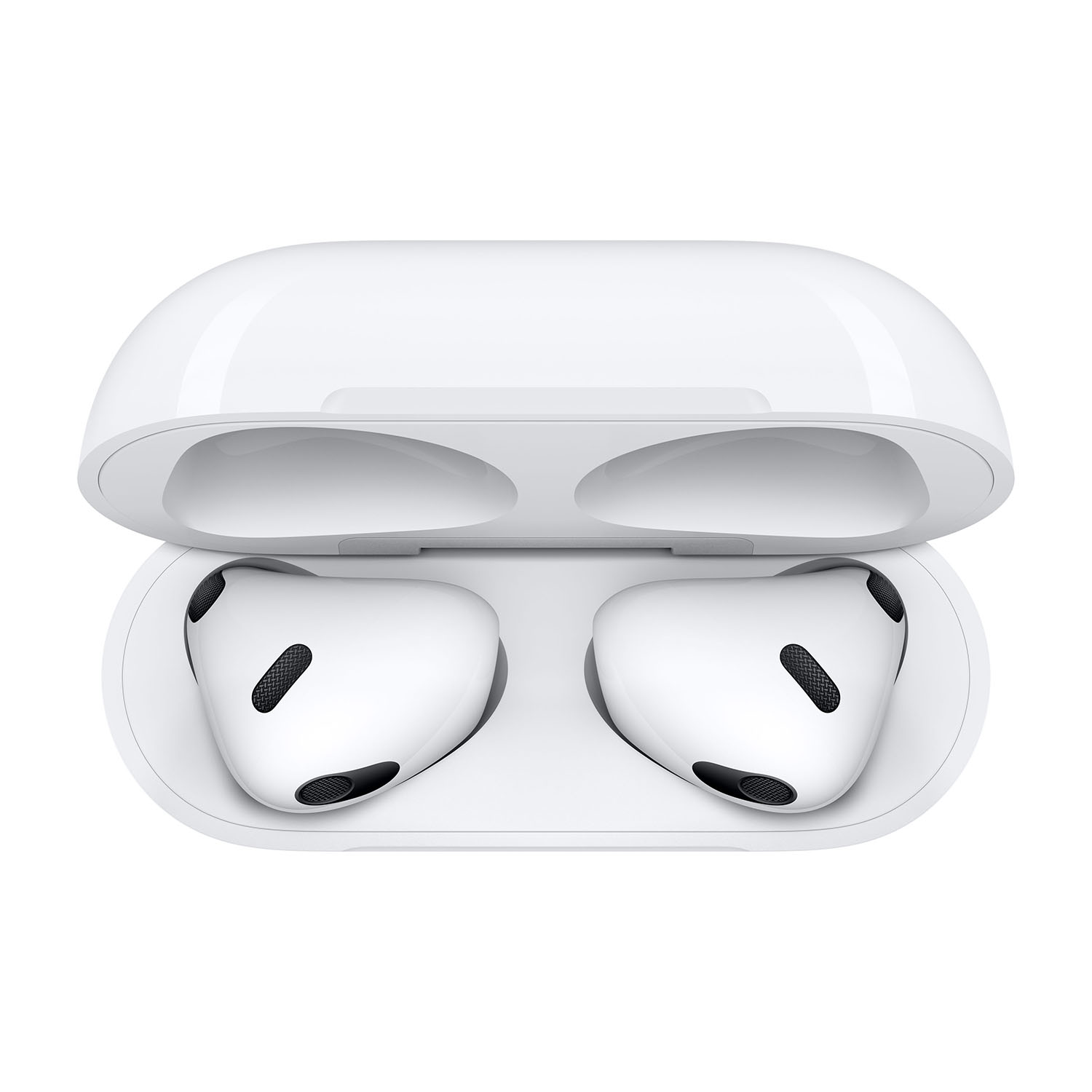 Custodia bianca AirPods Pro aperta con due AirPods bianche all'interno.