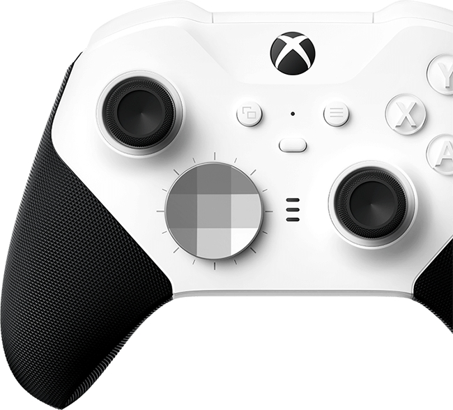 Controller Xbox Elite Series 2 bianco, impugnature nere.