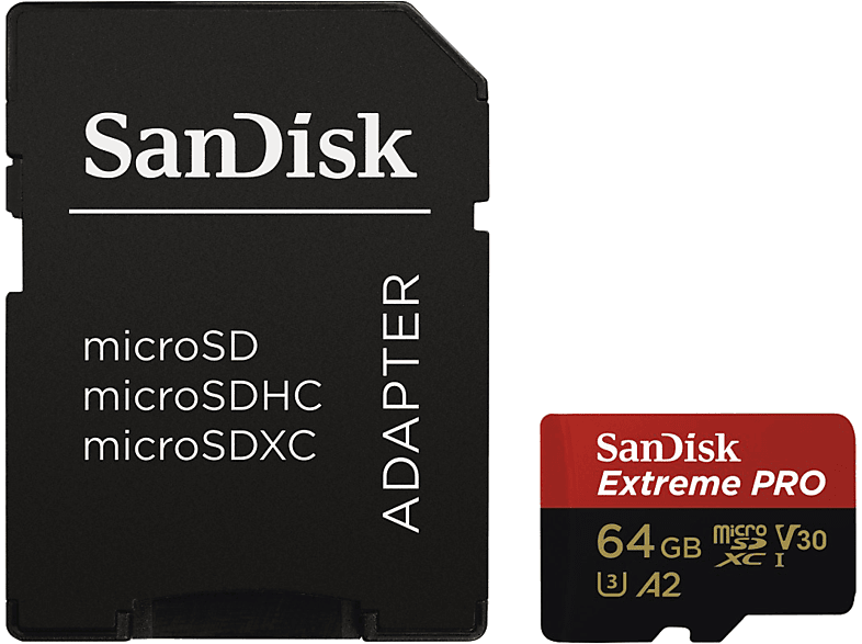 SANDISK Micro SD Extreme Pro kártya 64 GB, 200MB/s C10, V30, UHS-I, U3, A2 (214503)