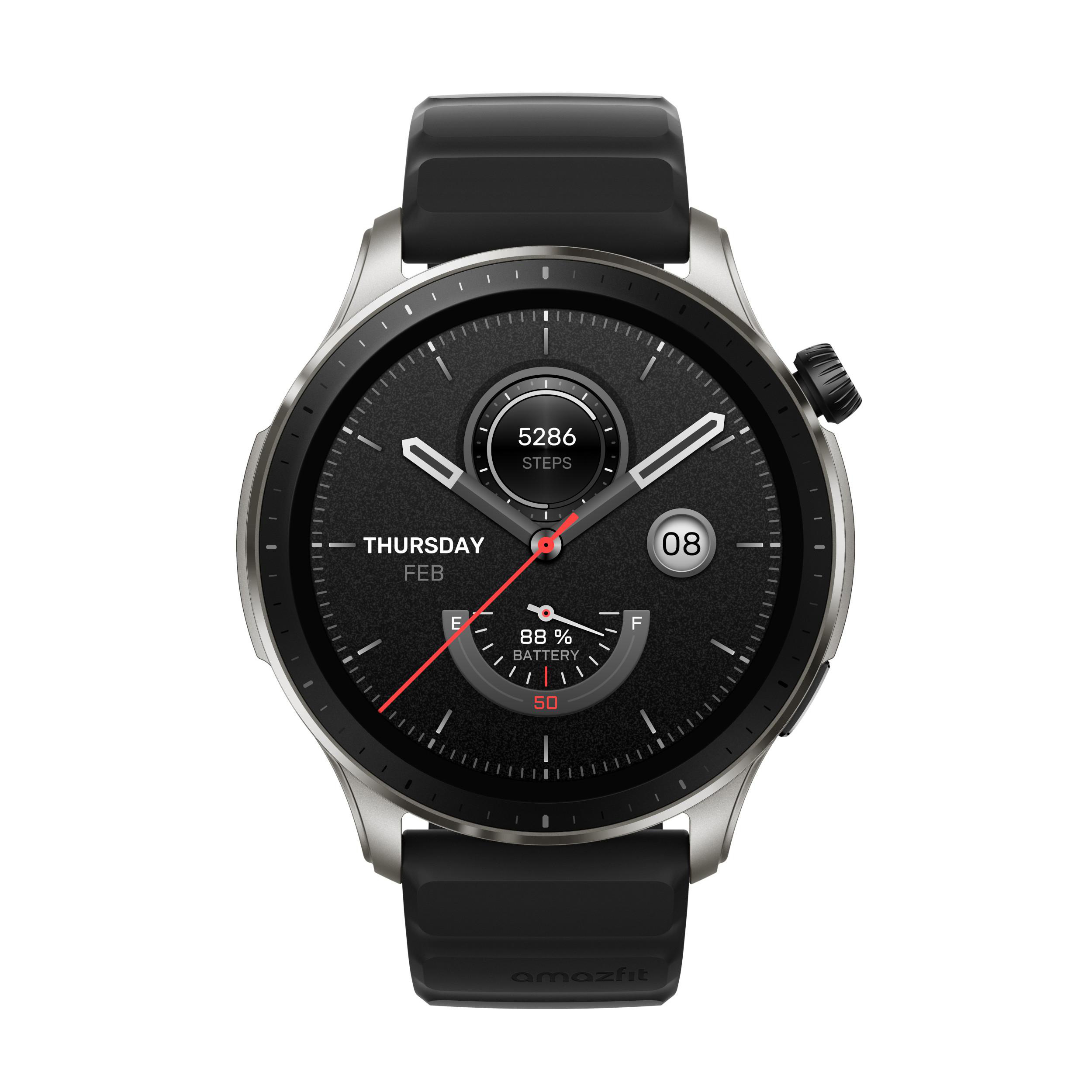 AMAZFIT GTR 4 Smartwatch Aluminiumlegierung 150-215 mm, Kunstleder, Black Fluorkautschuk, Nylon, mm, 22 Superspeed