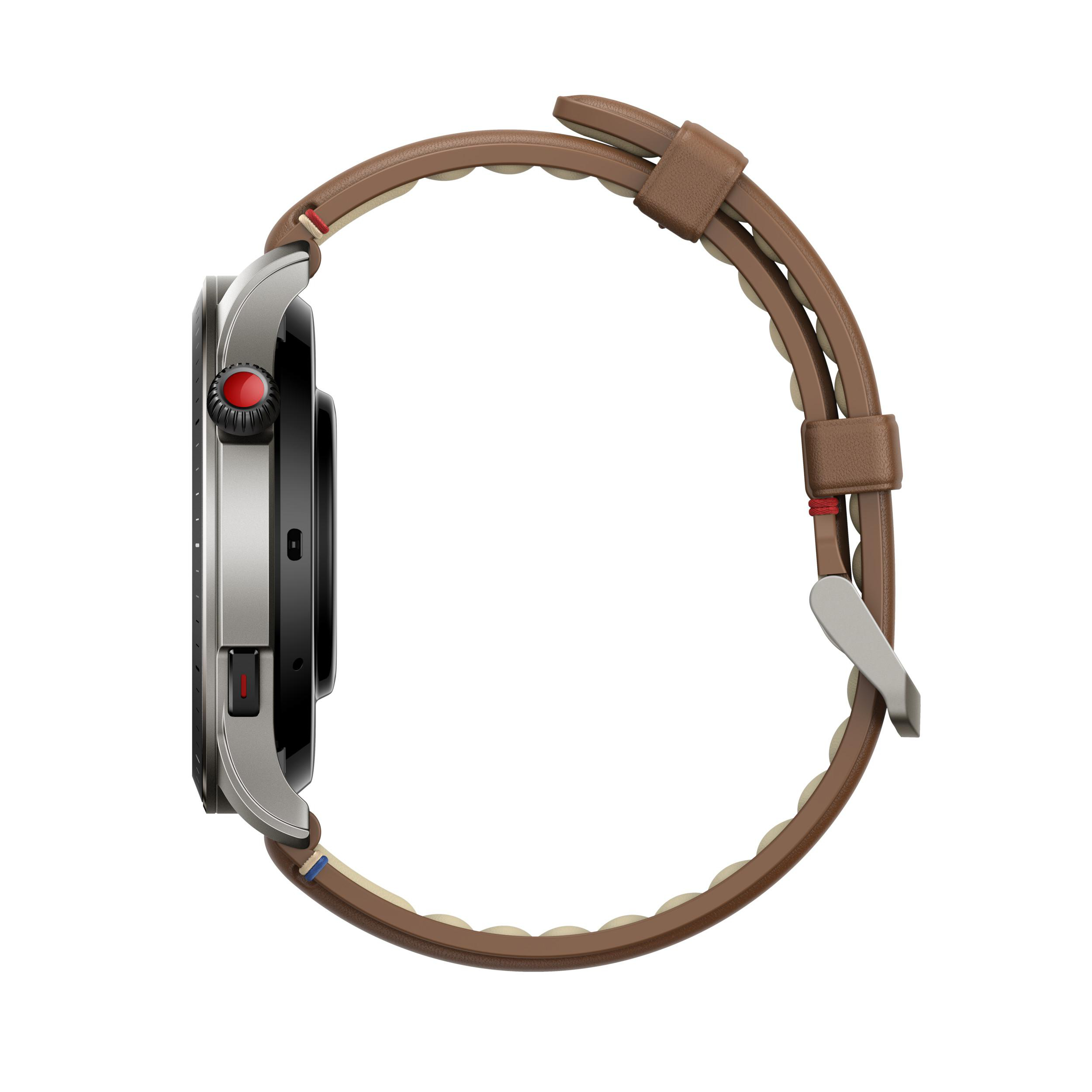 AMAZFIT GTR 4 Smartwatch Aluminiumlegierung Fluorkautschuk, Nylon, Kunstleder, 20 mm, 150-215 mm, Vintage Brown Leather