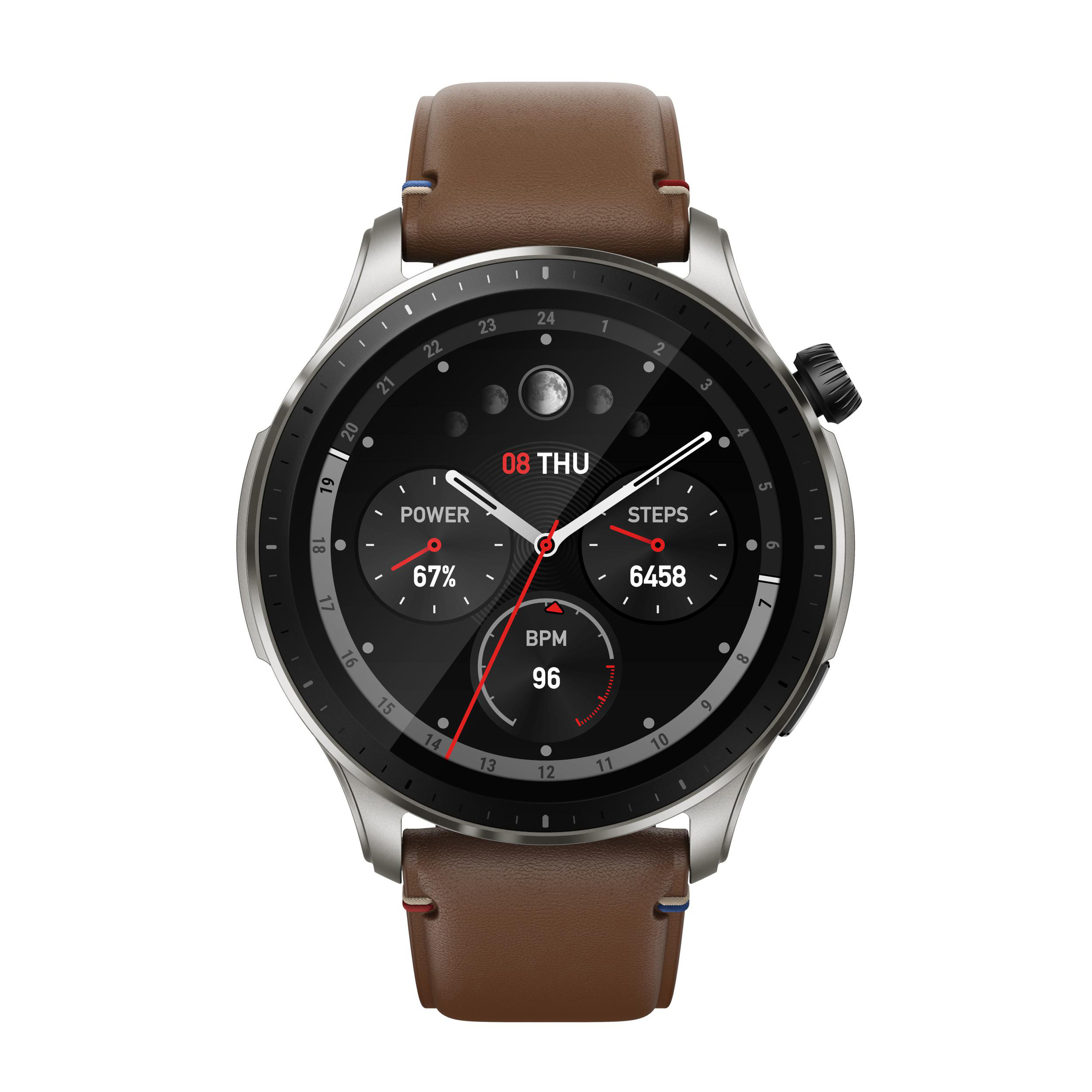 AMAZFIT GTR 4 Smartwatch Aluminiumlegierung Fluorkautschuk, Nylon, Kunstleder, 20 mm, 150-215 mm, Vintage Brown Leather